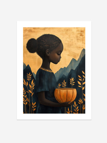 Girl with Bowl African Art Print – Ethnic Portrait Wall Art – Cultural Art Decor