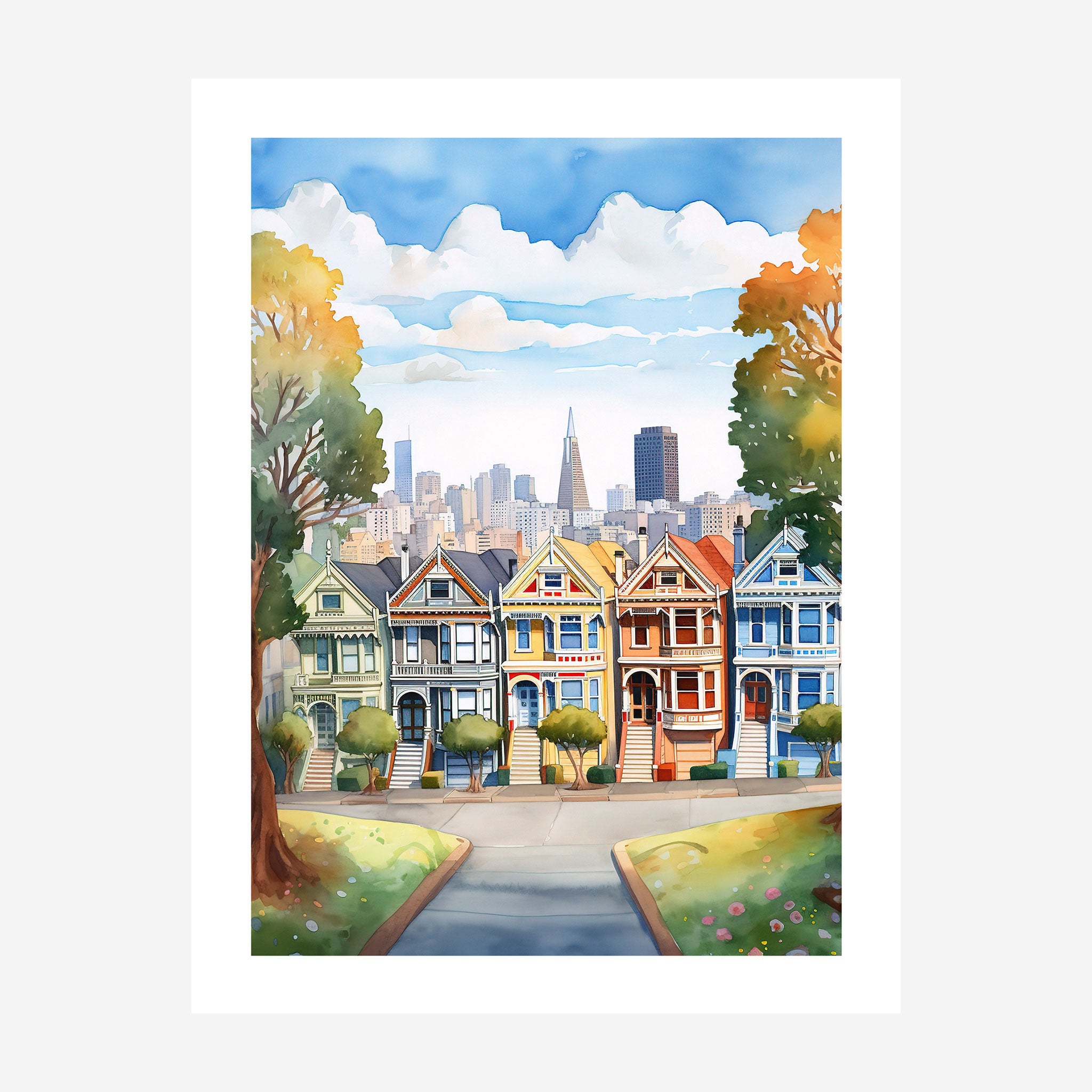 Alamo Square, San Francisco Whimsical Folk Art Print