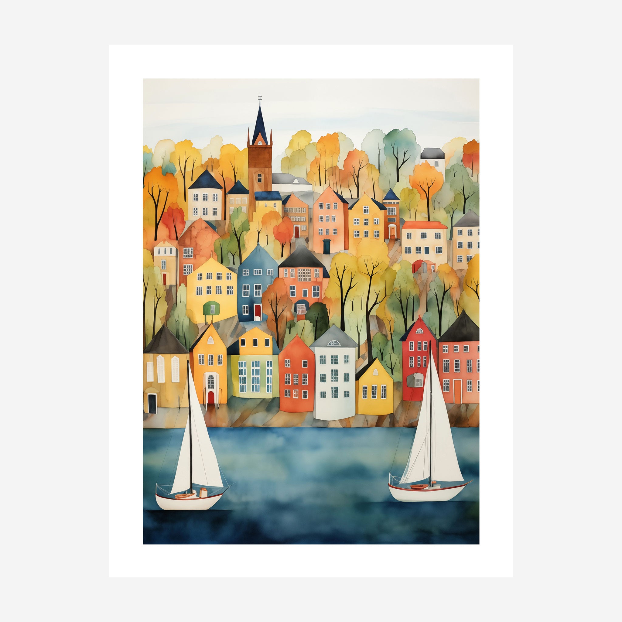 Alton Bay, New Hampshire Whimsical Folk Art Print