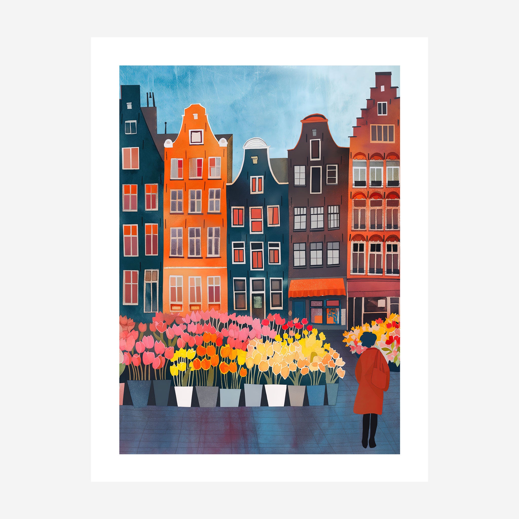 Amsterdam Flower Market Whimsical Folk Art Print