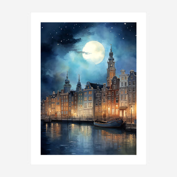 Amsterdam Nights Whimsical Folk Art Print