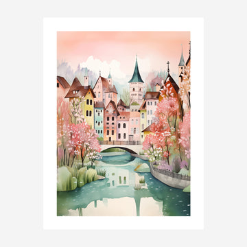 Annecy, France Whimsical Folk Art Print