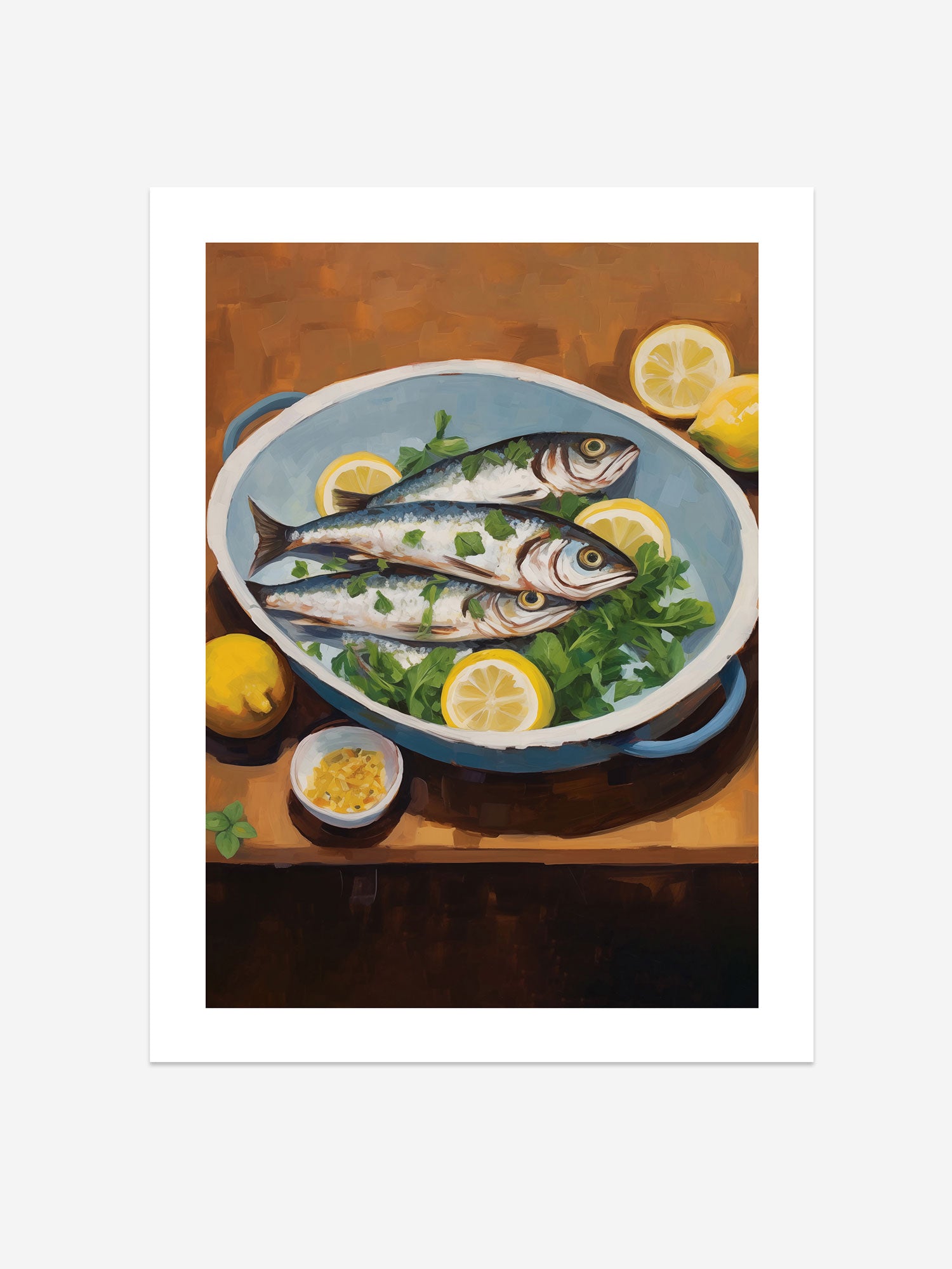 Fish with Lemons Art Print – Mediterranean Still Life for Kitchen