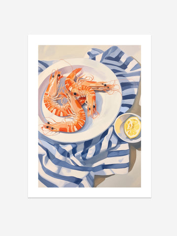 Shrimp and Lemon Art Print – Coastal Kitchen Wall Decor