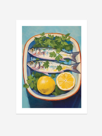 Fresh Fish and Lemon Art Print – Mediterranean Kitchen Decor