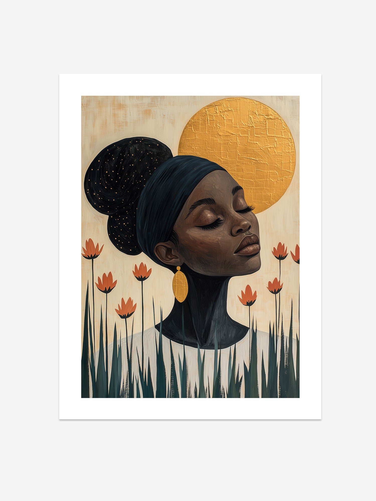 Golden Sun African Woman Art Print – Ethnic Portrait Wall Art – Afrocentric Decor