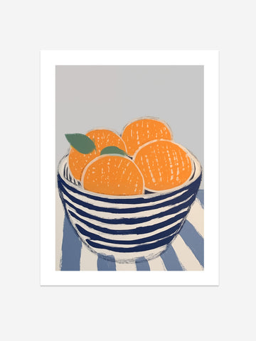 Modern Striped Bowl with Oranges Art Print