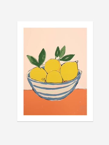 Striped Bowl of Lemons Art Print