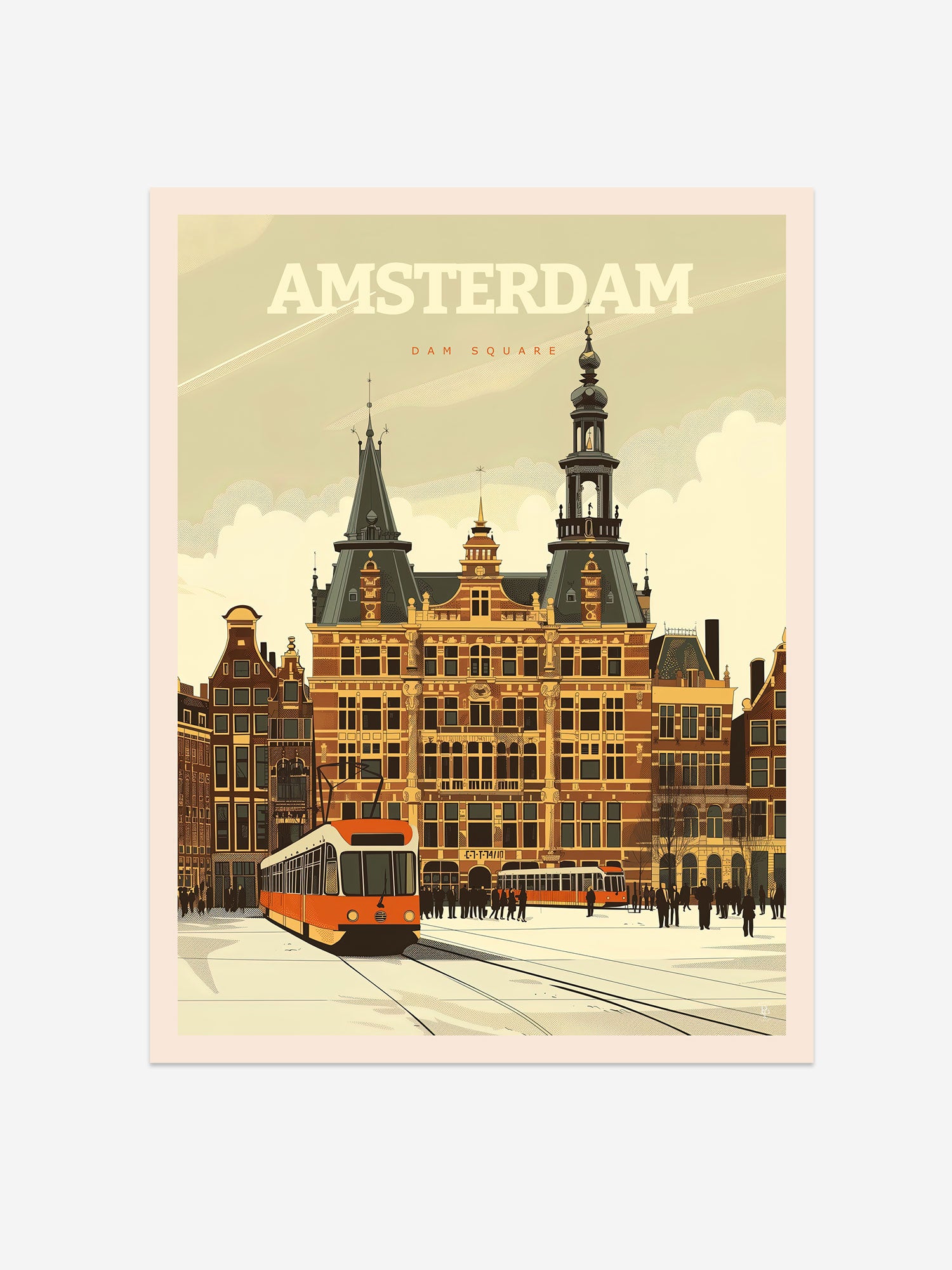 Amsterdam Dam Square Travel Poster – Vintage-Inspired Wall Art Print