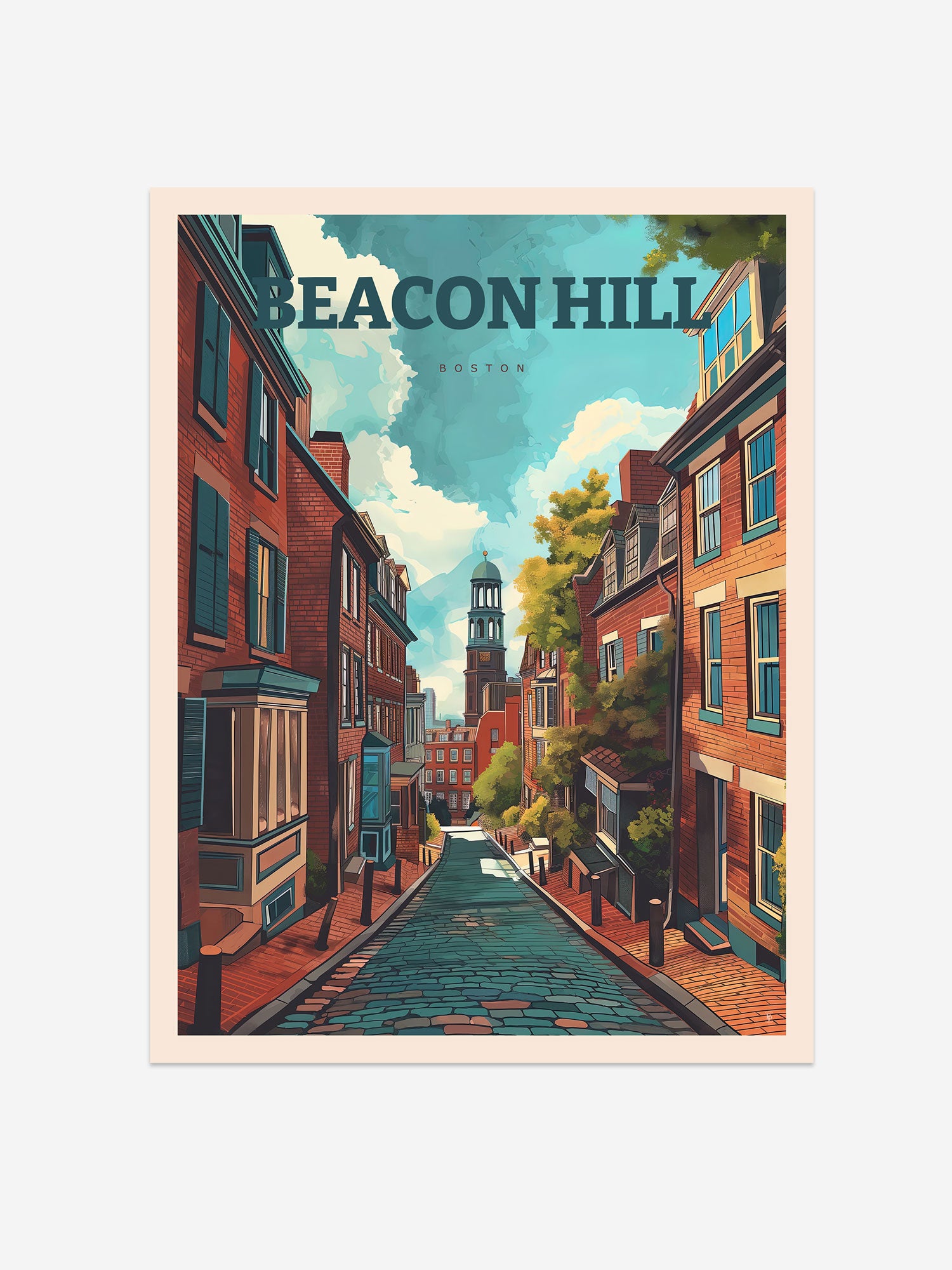 Boston Beacon Hill Travel Poster – Vintage-Inspired Wall Art Print