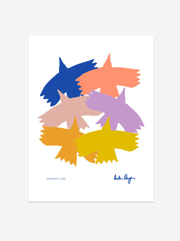 Positivity & Love Bird Silhouettes Art Print