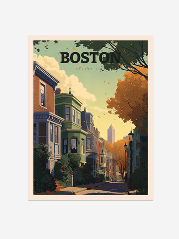 Beacon Hill Boston Travel Poster – Vintage-Inspired Wall Art Print