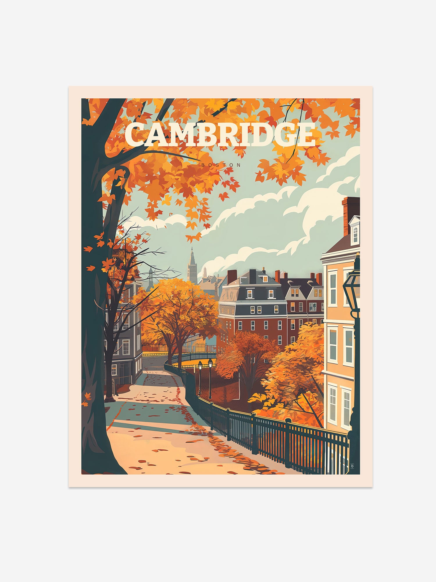 Cambridge Boston Travel Poster – Vintage-Inspired Wall Art Print