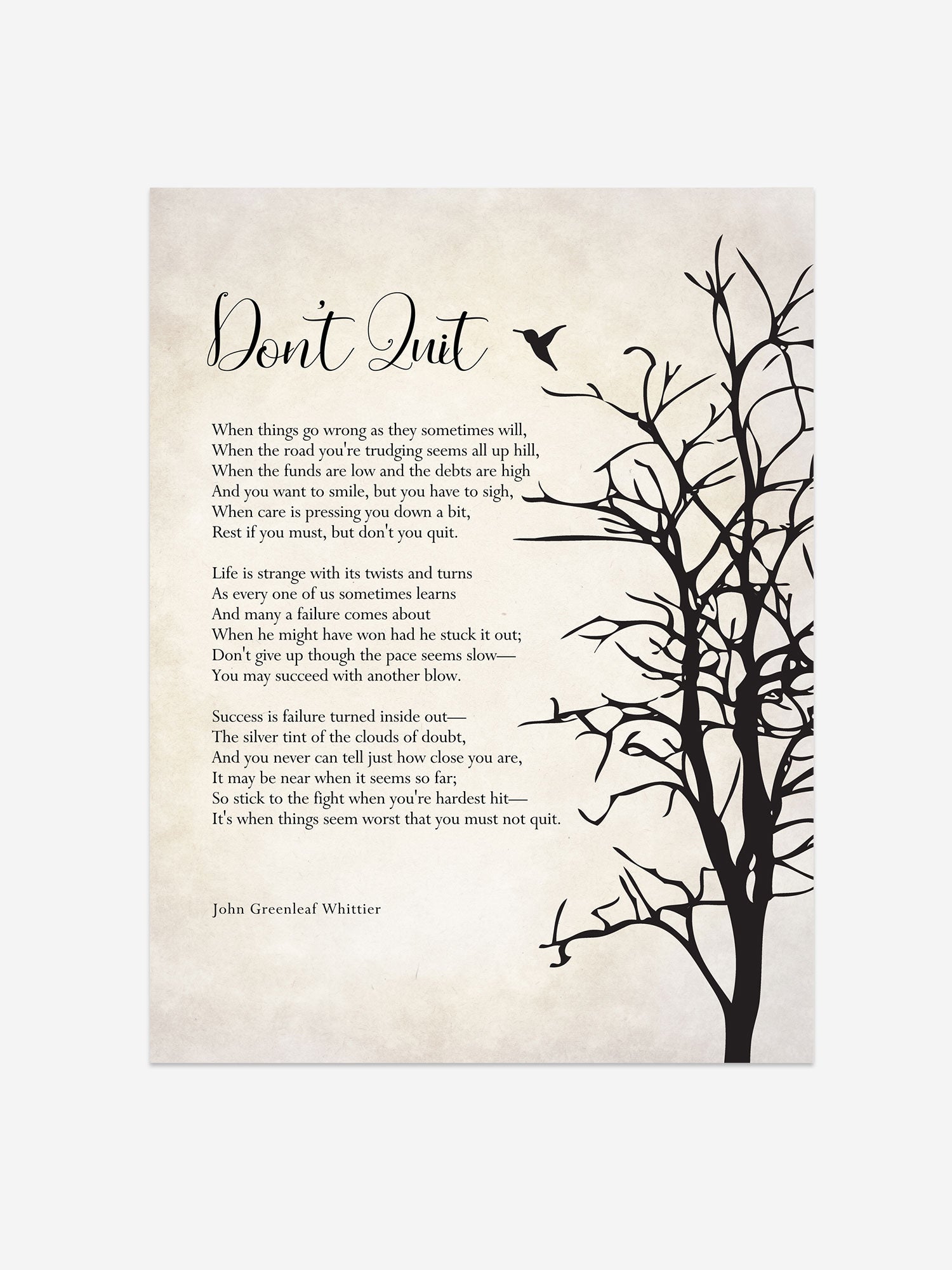 Don’t Quit Poem Print – Inspirational Art – Motivational Wall Decor