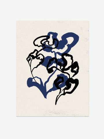 Abstract Floral Impressions – Minimalist Ink and Blue Floral Print