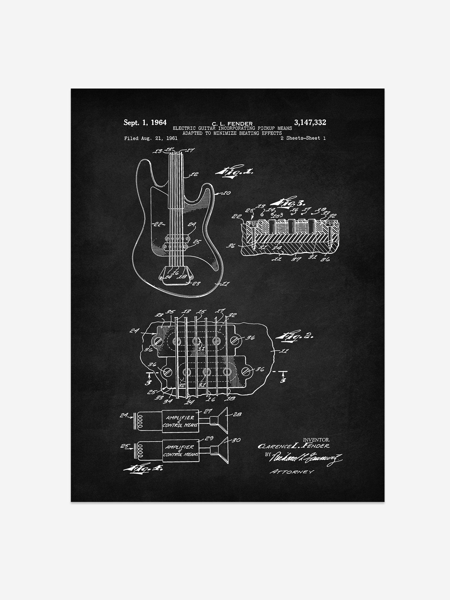 Blues Guitar Patent Print – Musical Instrument Art – Office Wall Decor