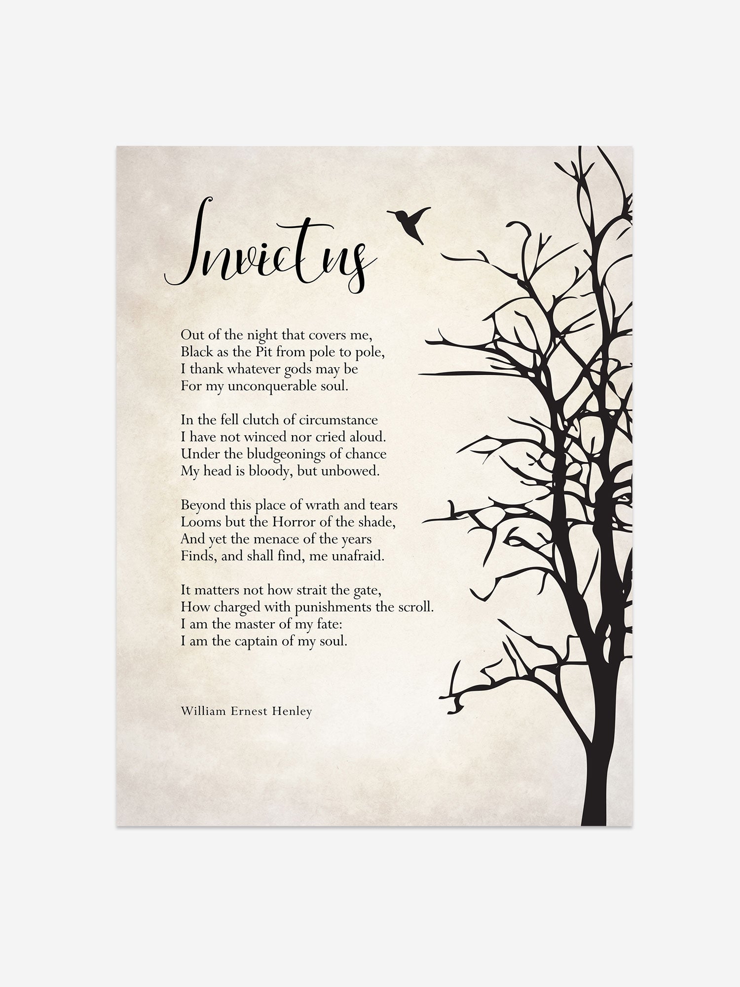 Invictus Poem Print by William Ernest Henley – Inspirational Art – Motivational Wall Decor