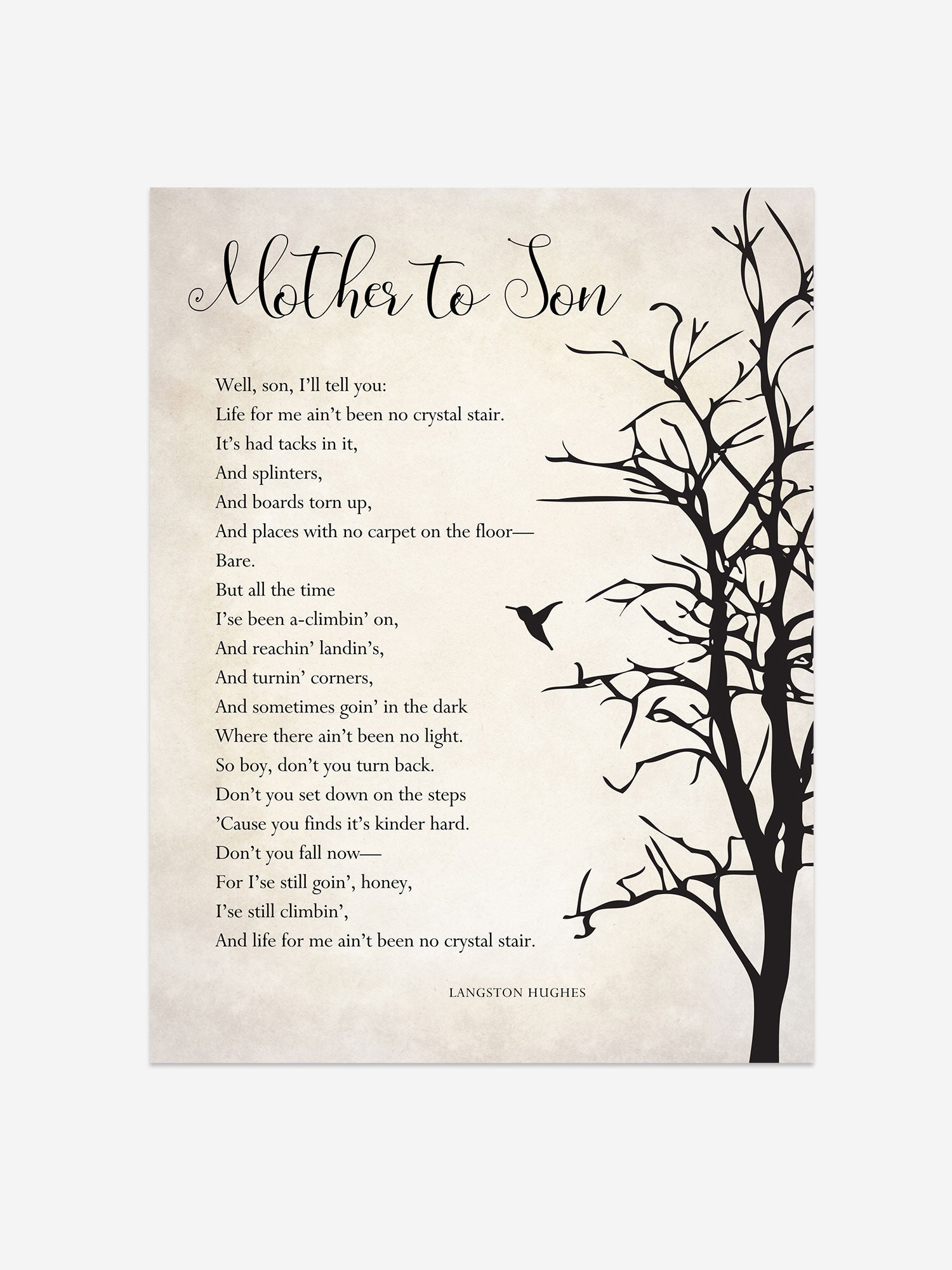 Mother to Son Poem Print by Langston Hughes – Inspirational Art – Motivational Wall Decor