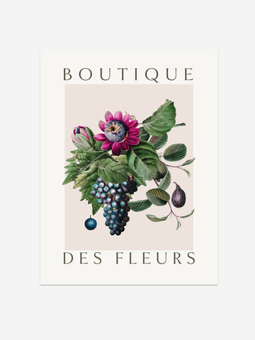 "Boutique des Fleurs" – Vintage Botanical Grape & Passionflower Print