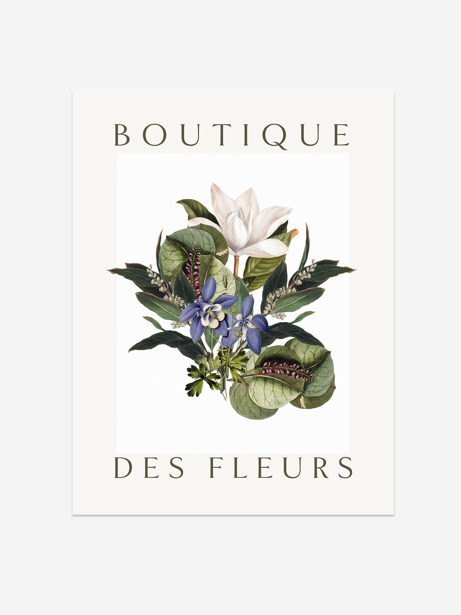 "Boutique des Fleurs" – Refined Botanical Magnolia & Passionflower Print