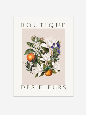 "Boutique des Fleurs" – Classic Botanical Magnolia & Orange Print