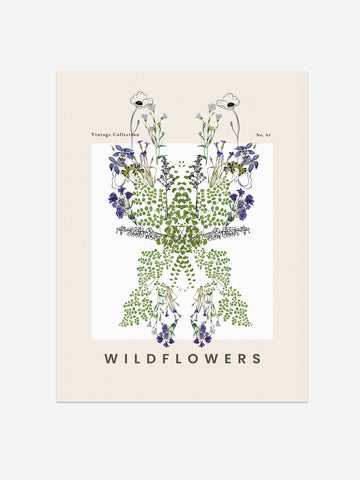 Symmetrical Wildflower Vintage Print