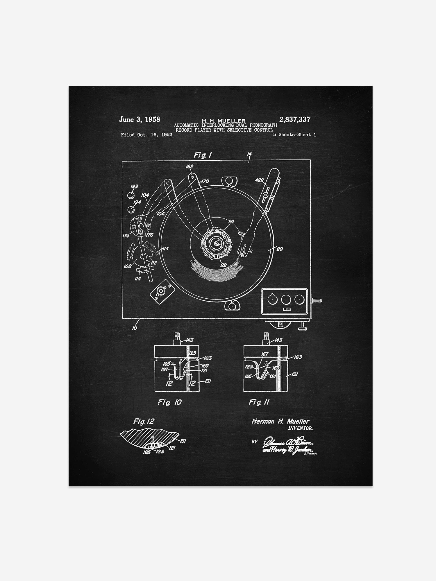 Vinyl Record Player Patent Print – Vintage Music Art – Retro Wall Decor