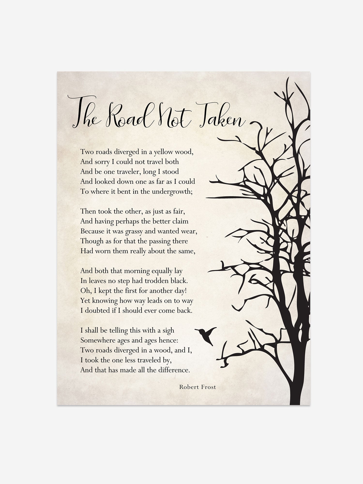 The Road Not Taken Poem Print by Robert Frost – Inspirational Art – Motivational Wall Decor