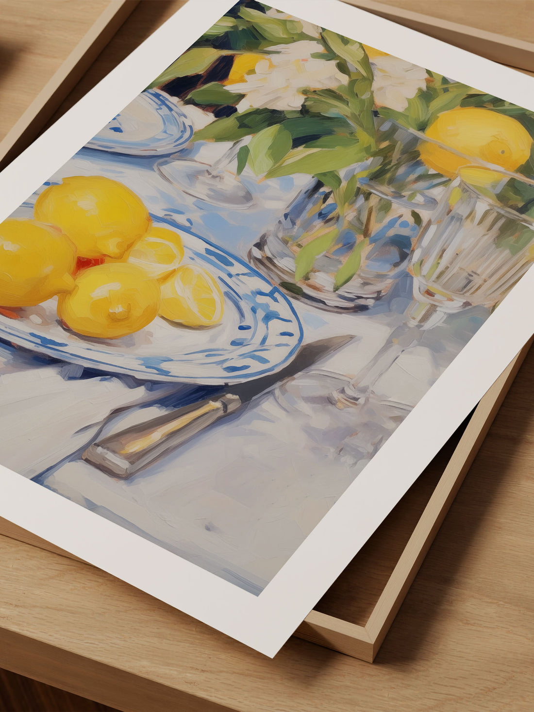 Elegant Lemon Table Setting – Vibrant Still Life Art Print for Kitchen Decor