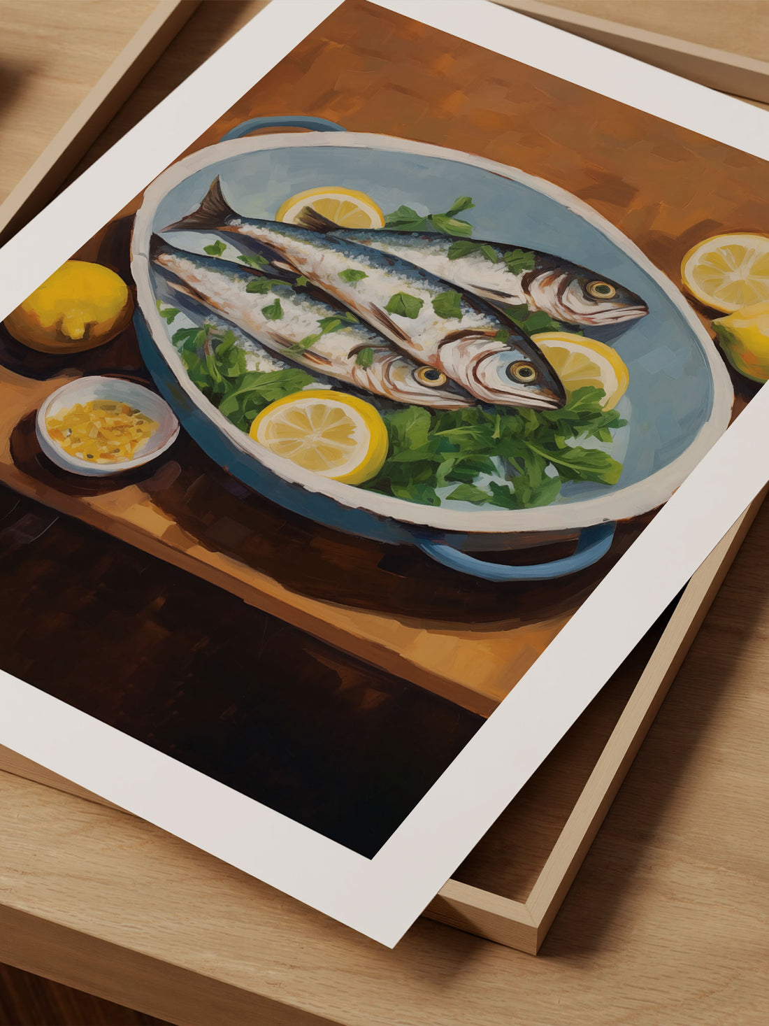 Fish with Lemons Art Print – Mediterranean Still Life for Kitchen