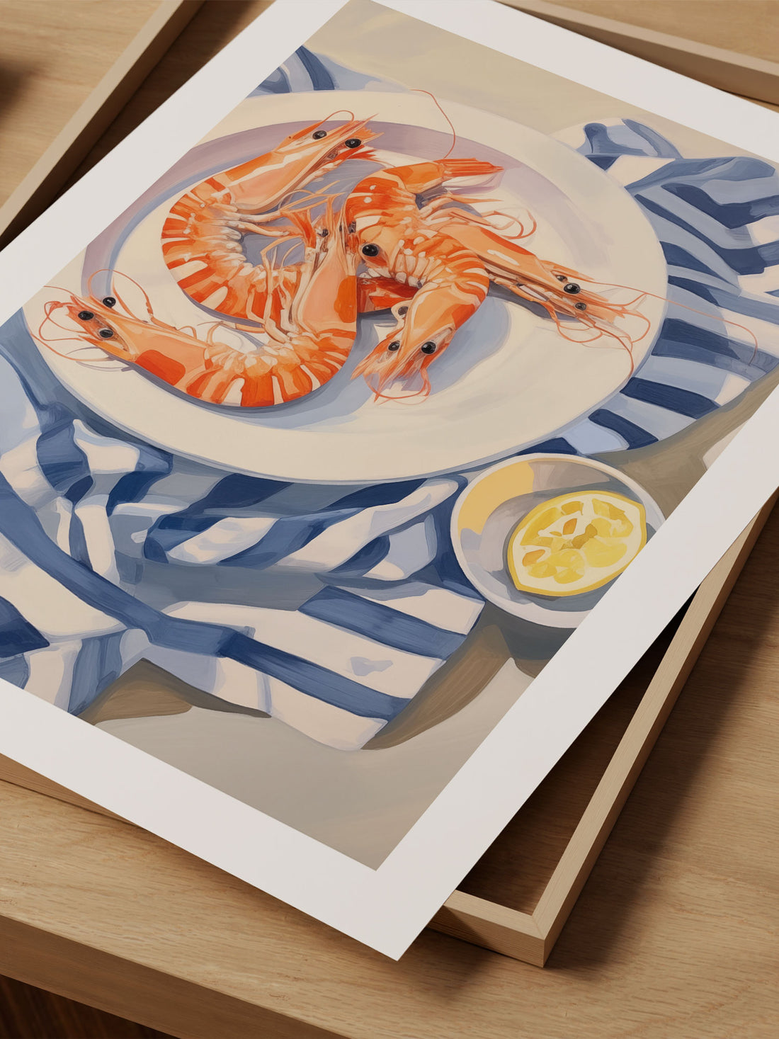 Shrimp and Lemon Art Print – Coastal Kitchen Wall Decor