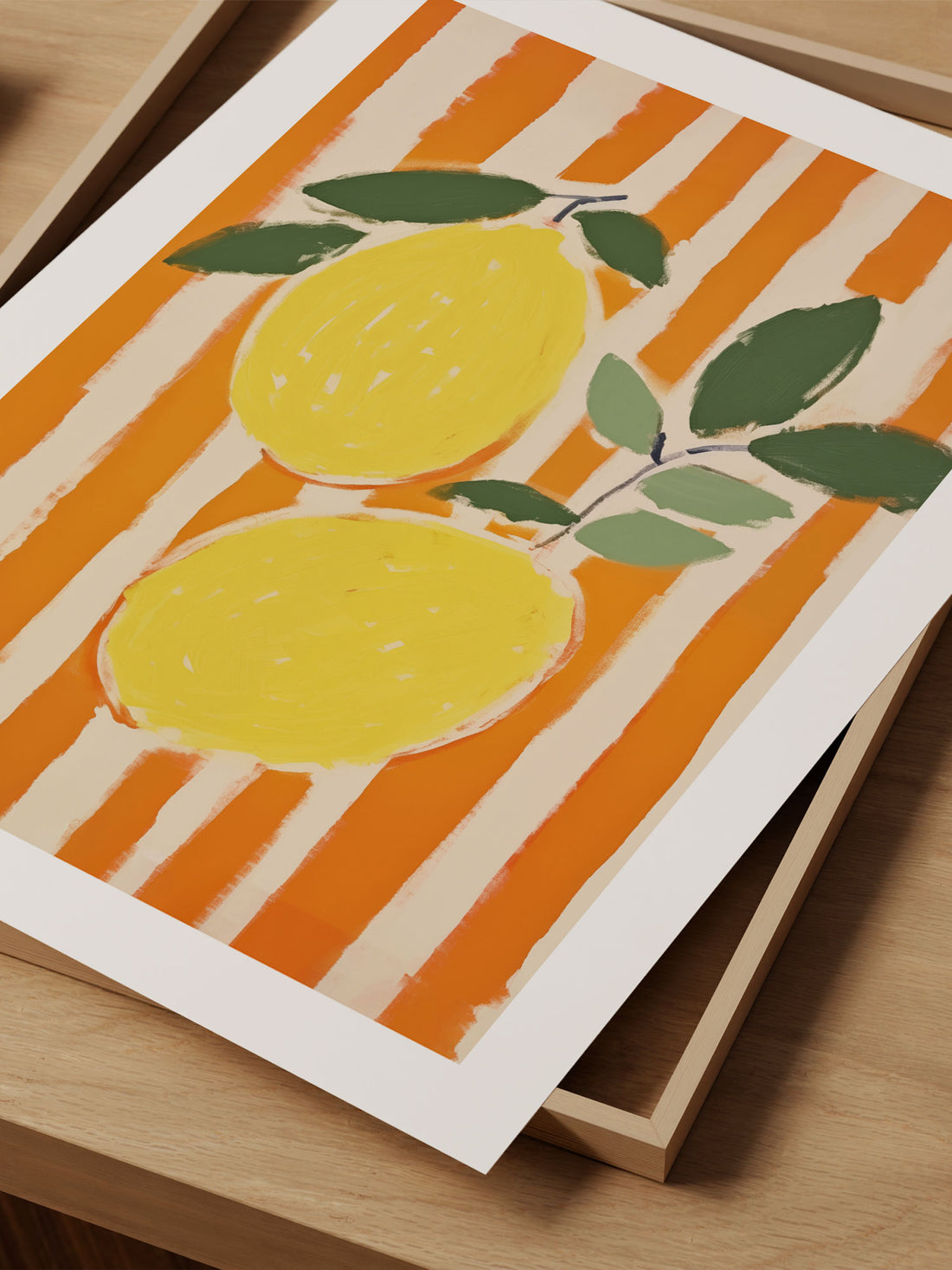 Bold Lemon Art Print with Orange Stripes