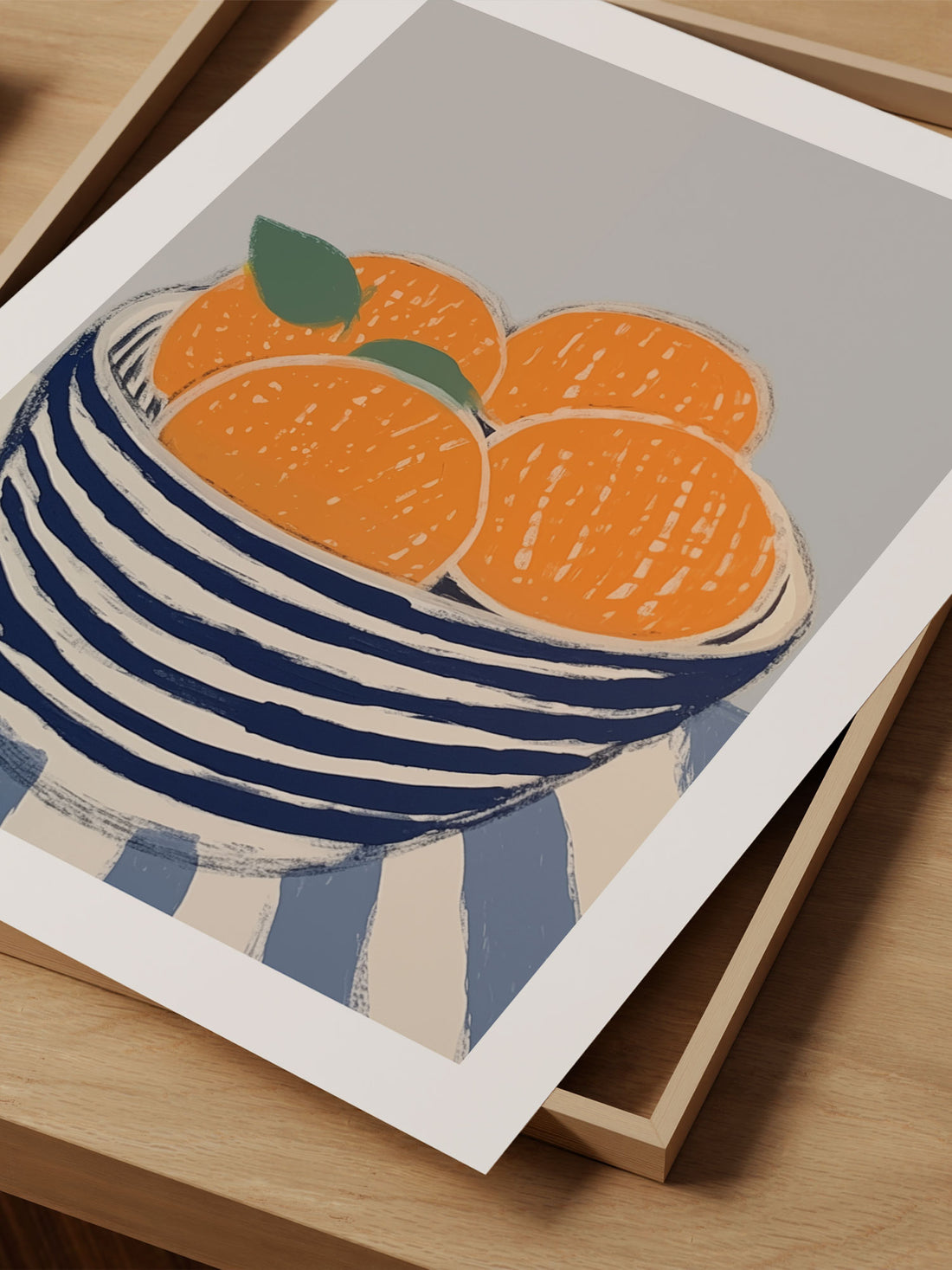 Modern Striped Bowl with Oranges Art Print