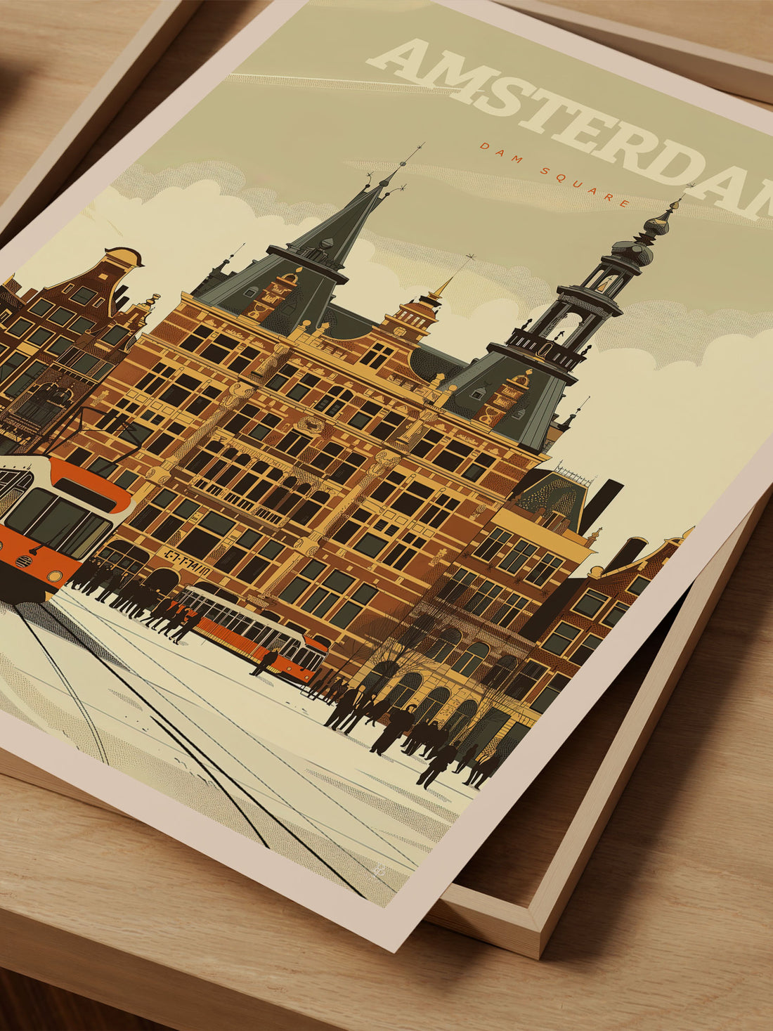 Amsterdam Dam Square Travel Poster – Vintage-Inspired Wall Art Print