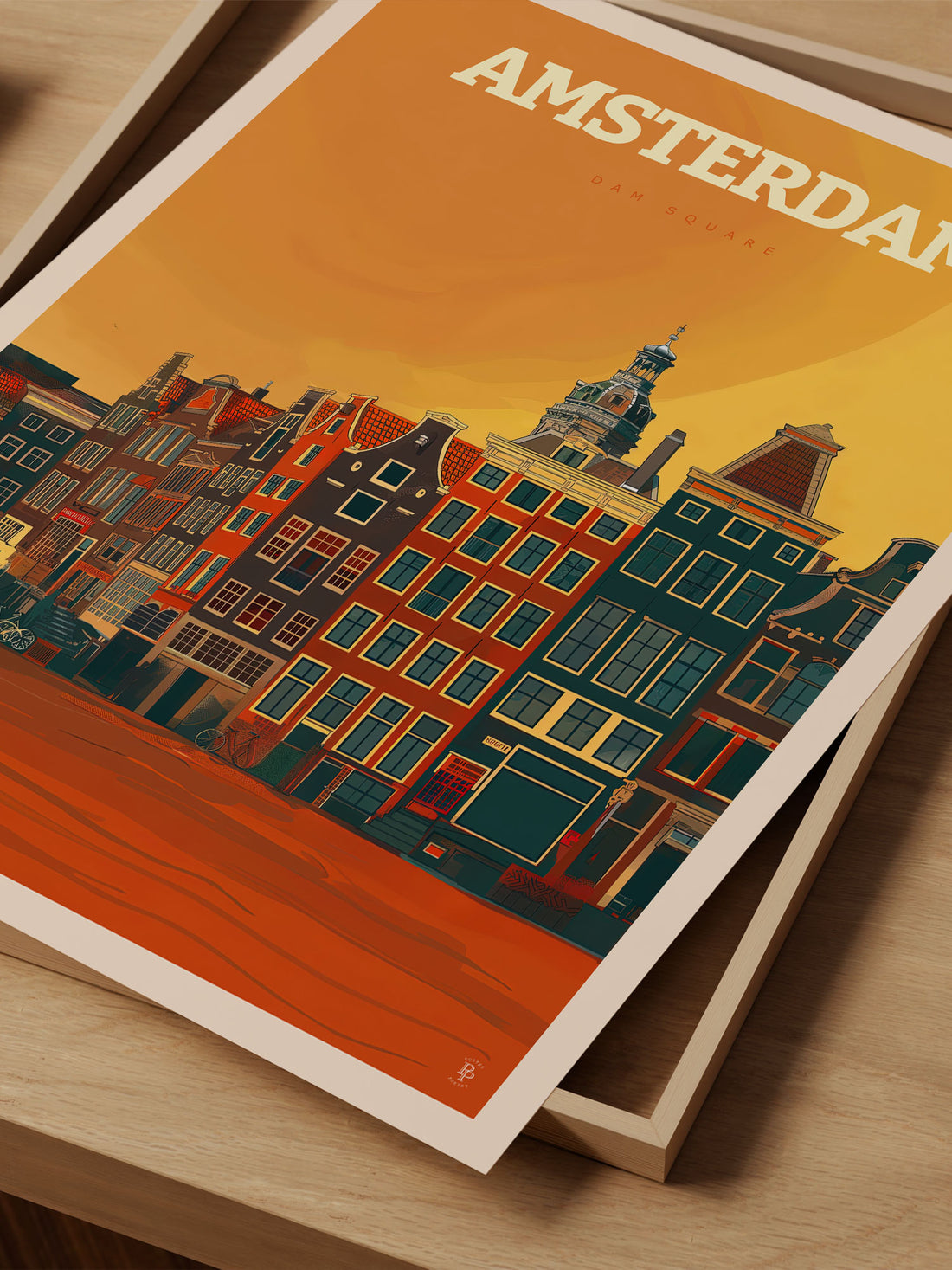 Amsterdam Dam Square Travel Poster – Vintage-Inspired Wall Art Print