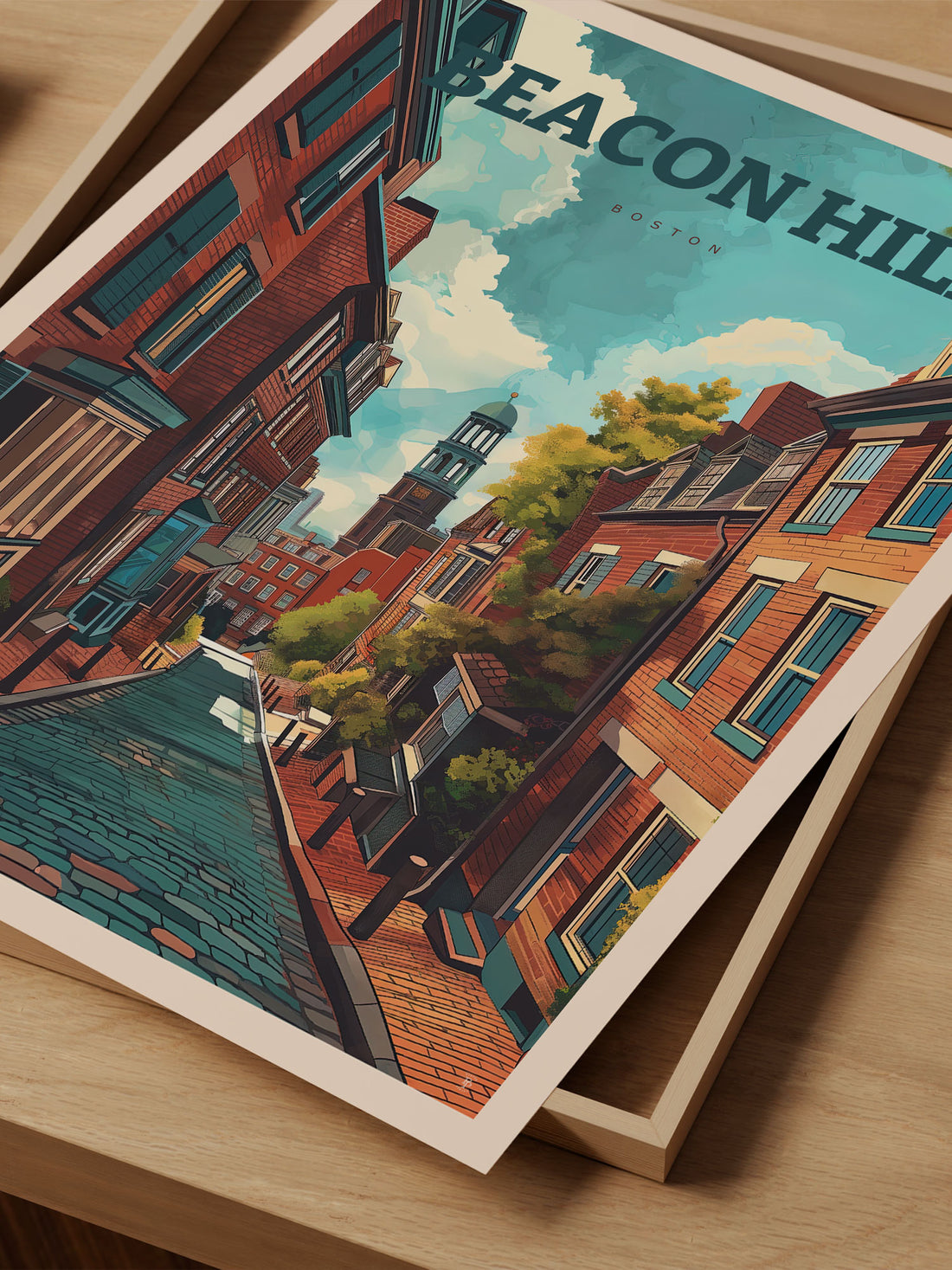 Boston Beacon Hill Travel Poster – Vintage-Inspired Wall Art Print