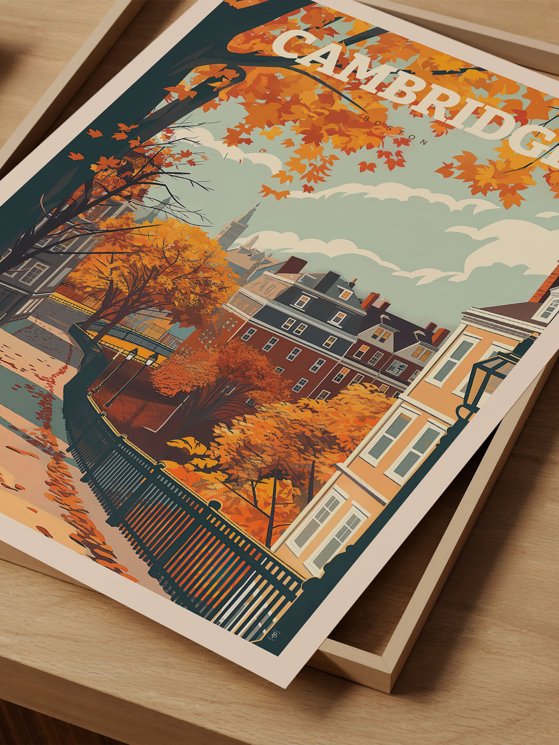 Cambridge Boston Travel Poster – Vintage-Inspired Wall Art Print