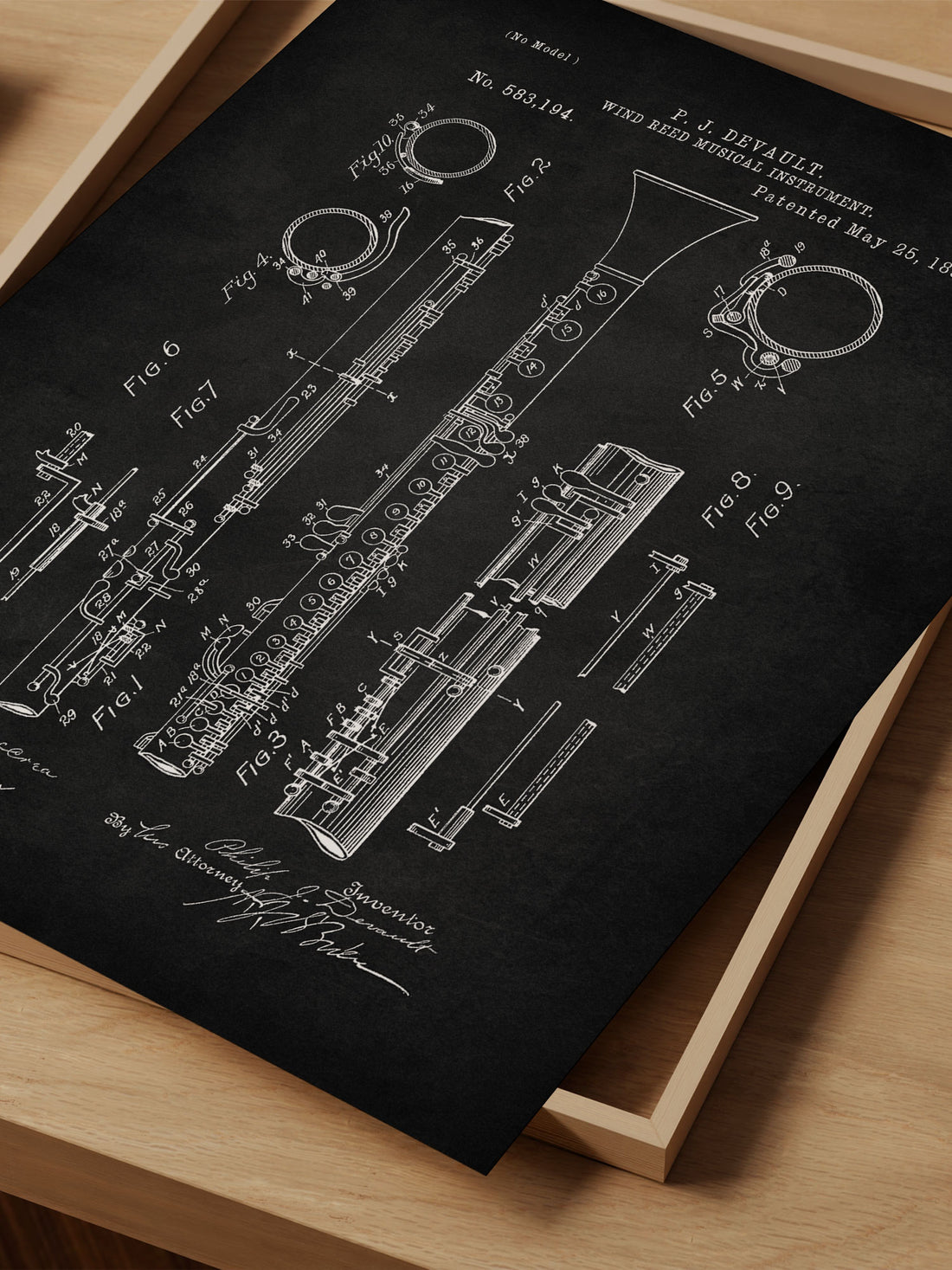 Clarinet Patent Print – Vintage Musical Instrument Art – Office Wall Decor