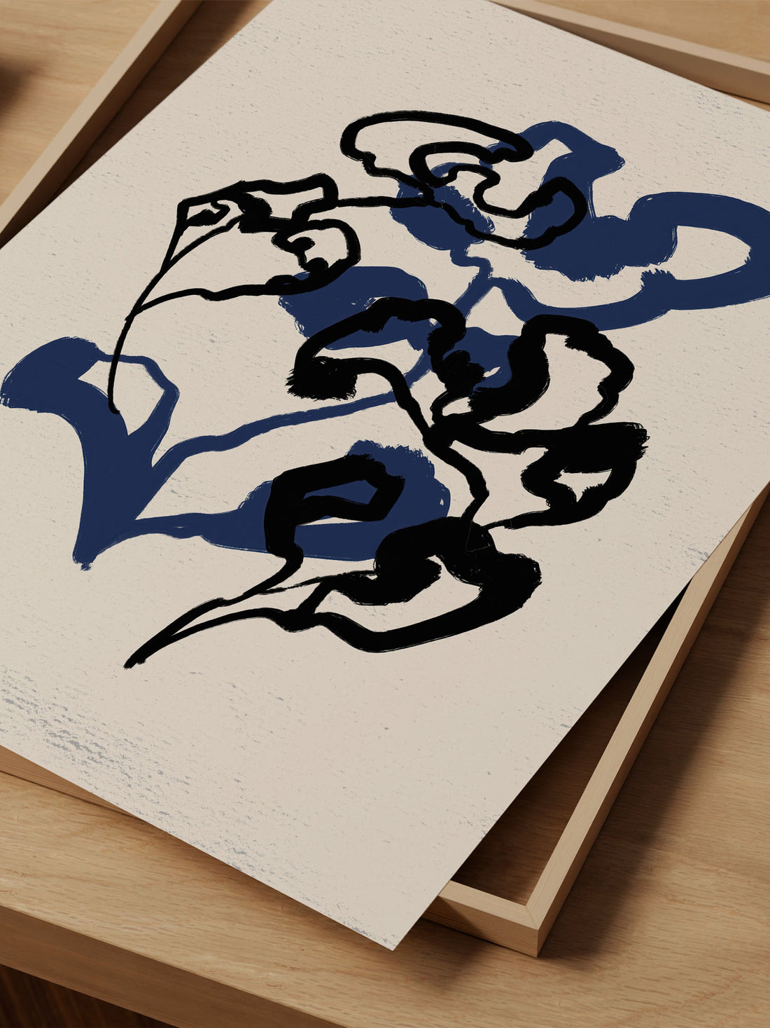 Abstract Floral Impressions – Minimalist Ink and Blue Floral Print