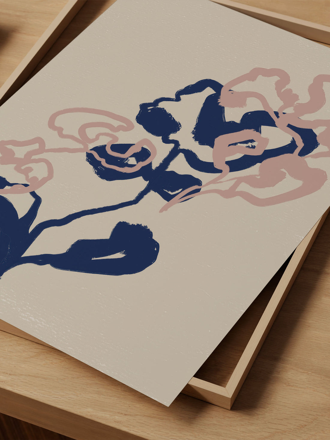 Abstract Botanical in Blue and Blush – Modern Minimalist Floral Print