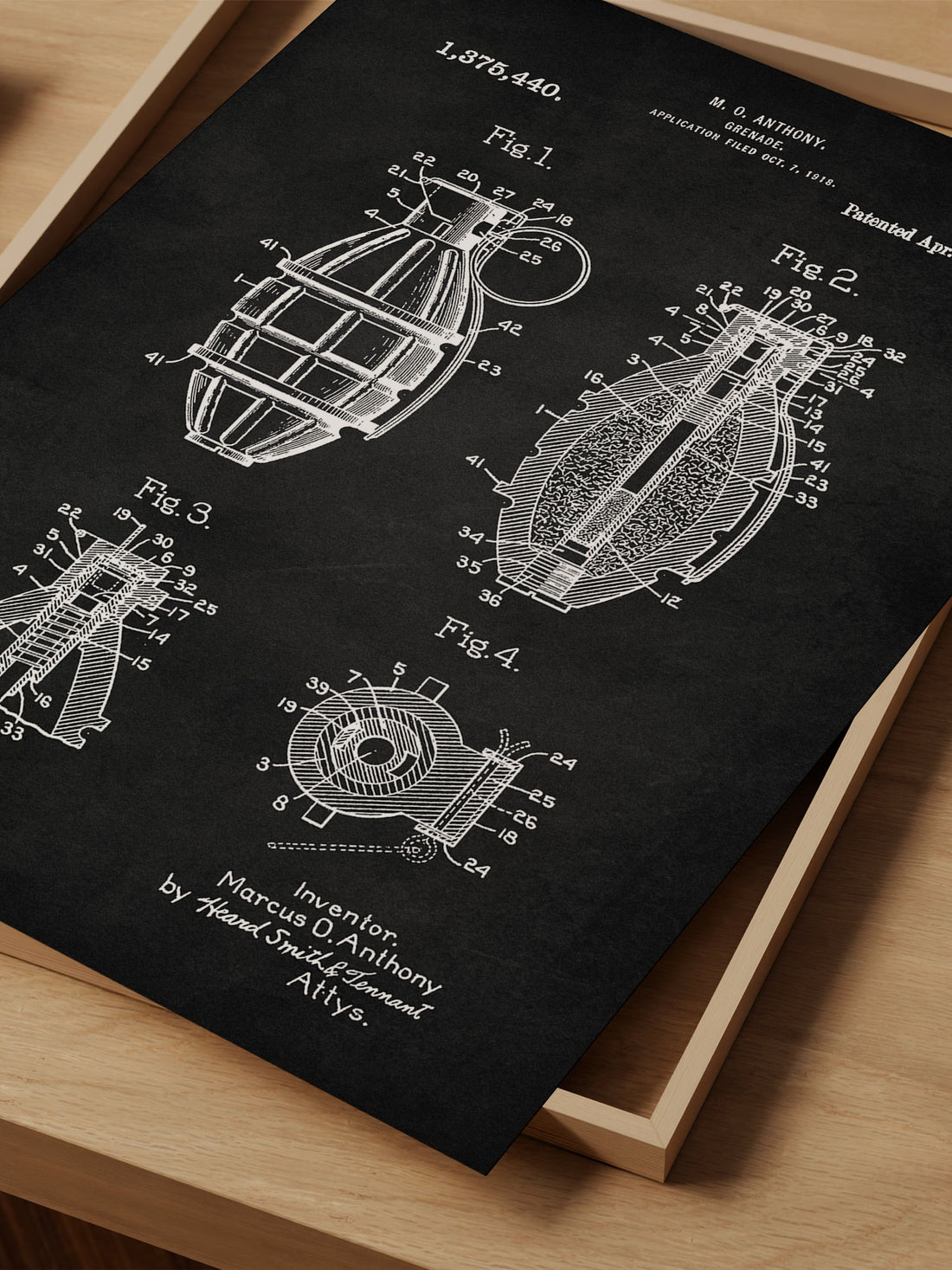 Grenade Patent Print – Vintage Military Art – Office Wall Decor