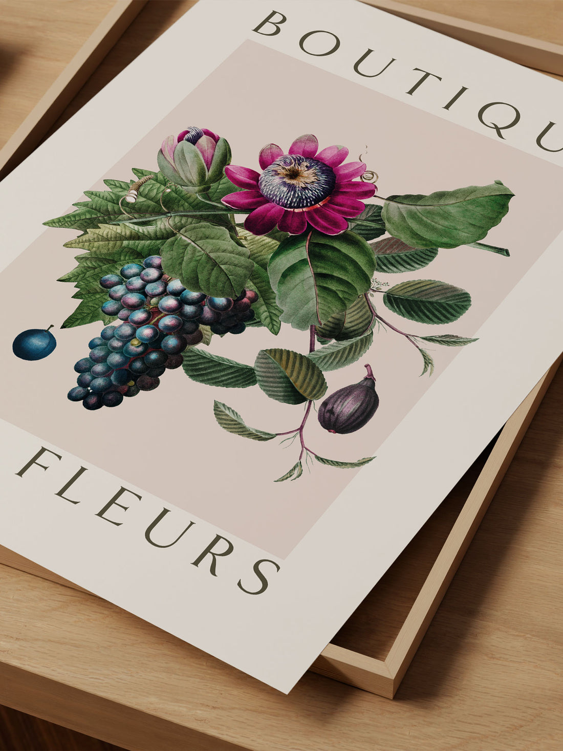 "Boutique des Fleurs" – Vintage Botanical Grape & Passionflower Print