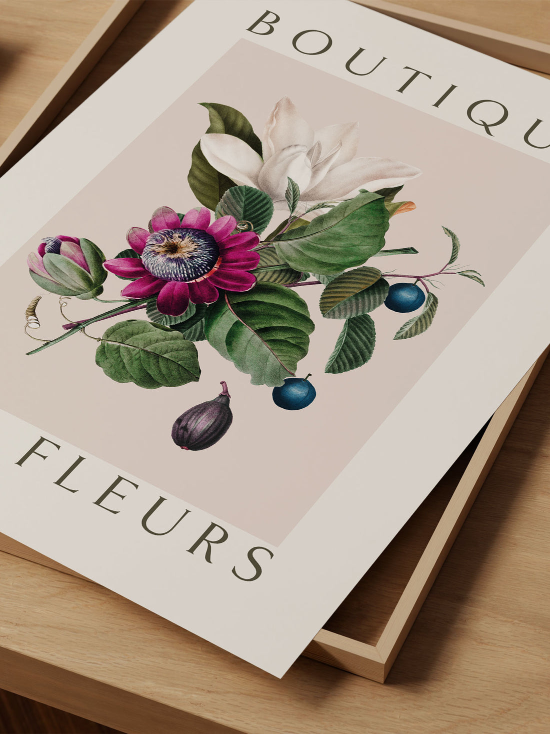 "Boutique des Fleurs" – Elegant Botanical Magnolia & Passionflower Print