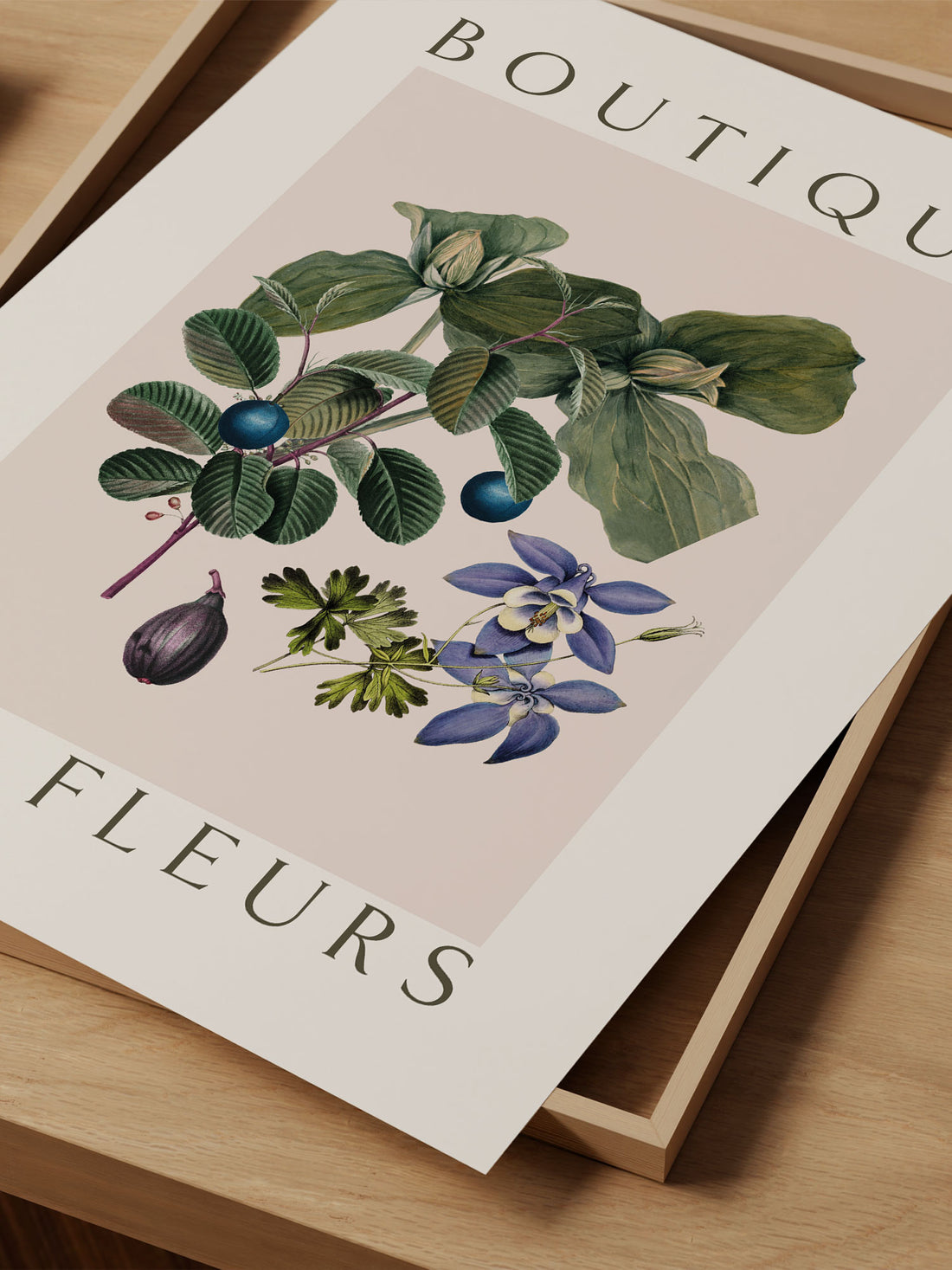 "Boutique des Fleurs" – Botanical Blue Passionflower & Fig Print