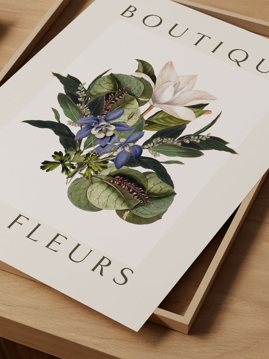 "Boutique des Fleurs" – Refined Botanical Magnolia & Passionflower Print