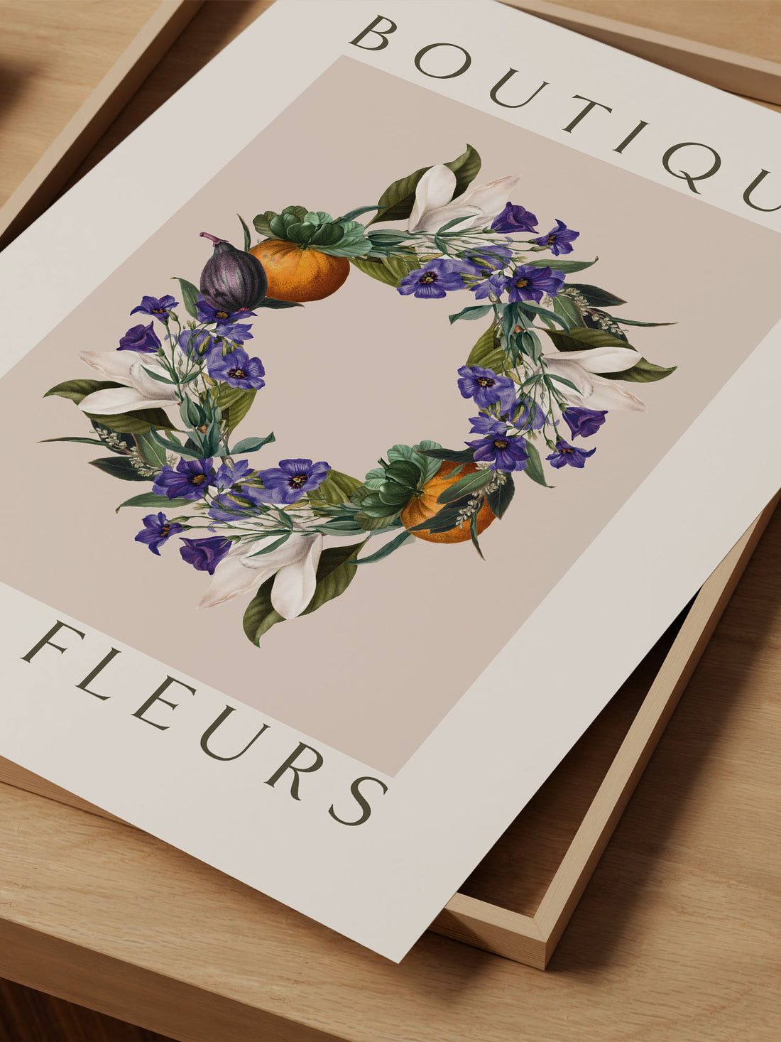 "Boutique des Fleurs" – Vintage Botanical Floral Wreath Print